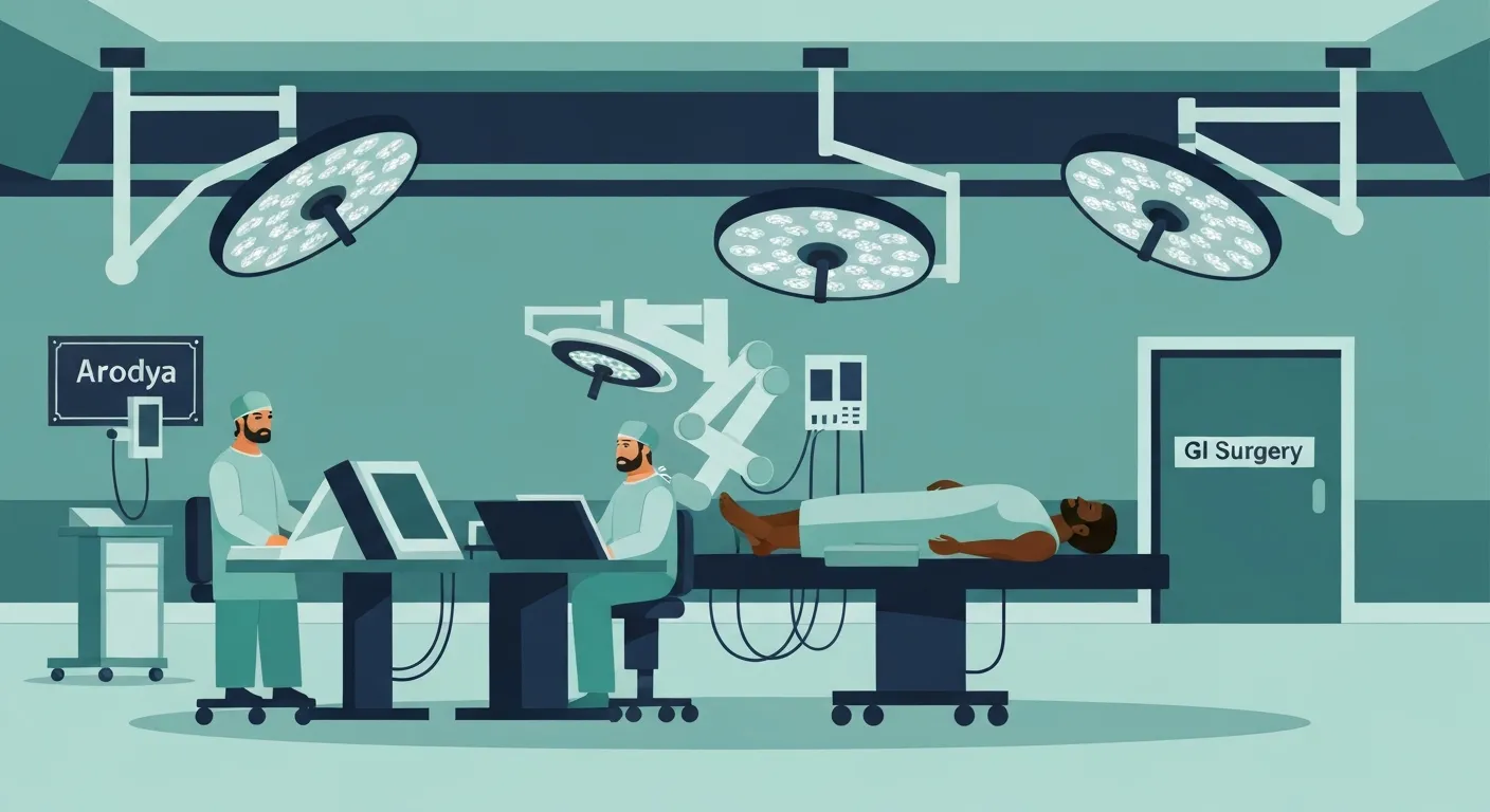 Surgical team performing Whipple procedure at an Indian hospital with advanced robotic surgical equipment